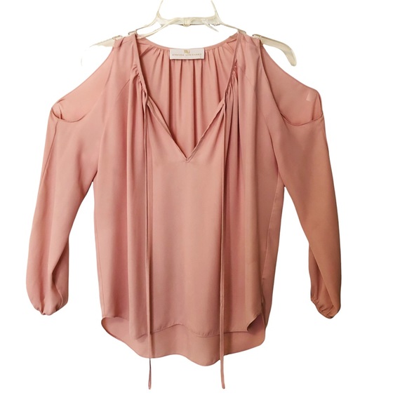 Amanda Uprichard Cold Shoulder Long Sleeve Tie Front Blouse Pastel Pink S - Picture 2 of 16